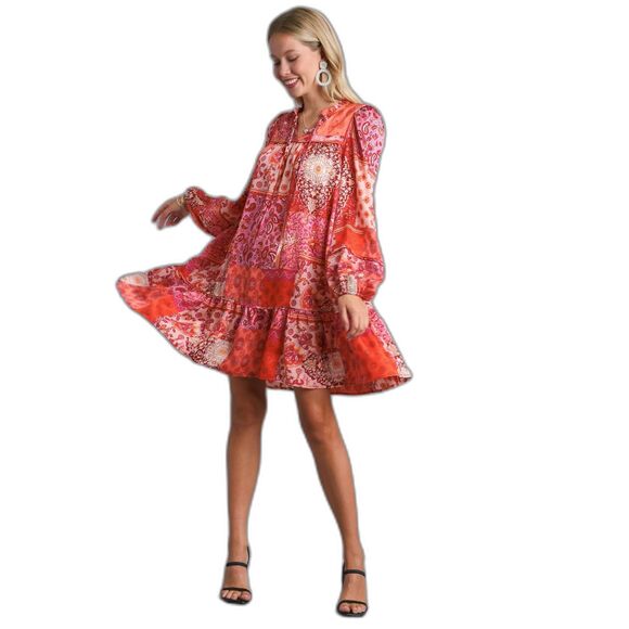 UMGEE NWT Boho Patchwork Dress Western Cowgirl Chic Festival Retro Gypsy Vibes - Picture 2 of 9